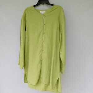 Lord & Taylor LINEN Women's Loop Button Tunic Top‎ Coastal Grandma Cruise Sz L